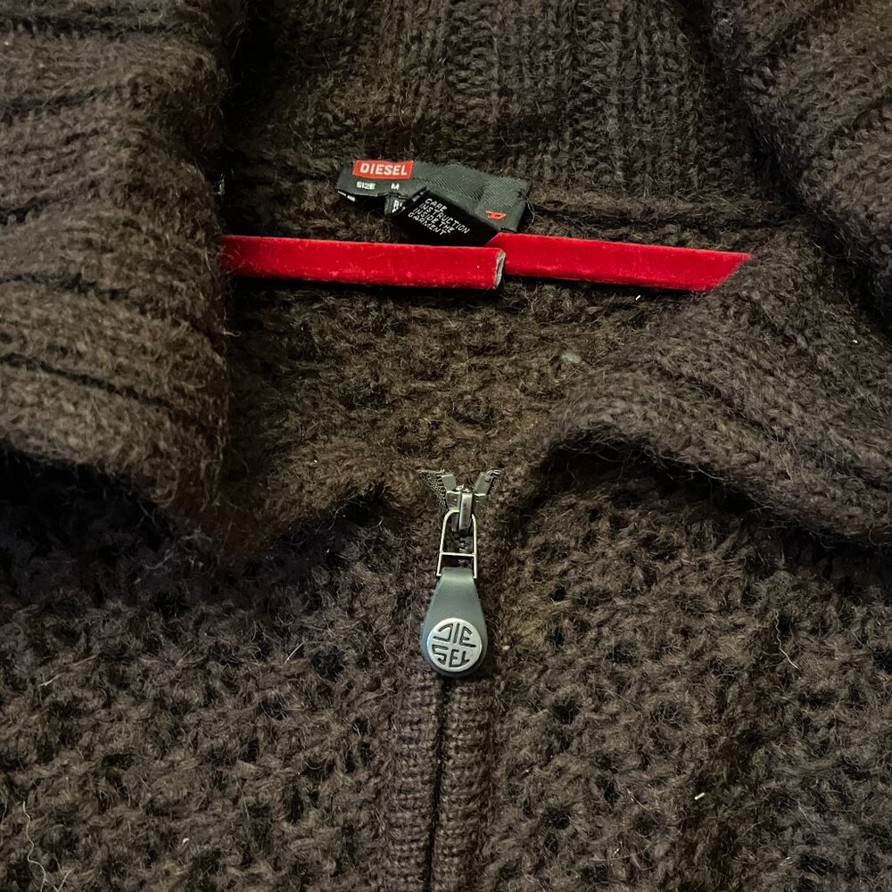 Diesel Dark Brown Chunky Knit Zip Sweater - Picture 2 of 10